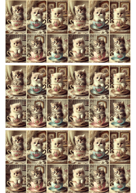 Reispapier für Decoupage-Collage „Kätzchen und Tassen“ Kat. Nr. 2036