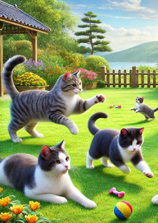 Reispapier für Decoupage Katzen im Garten, vollständige Kat.-Nr. 1310