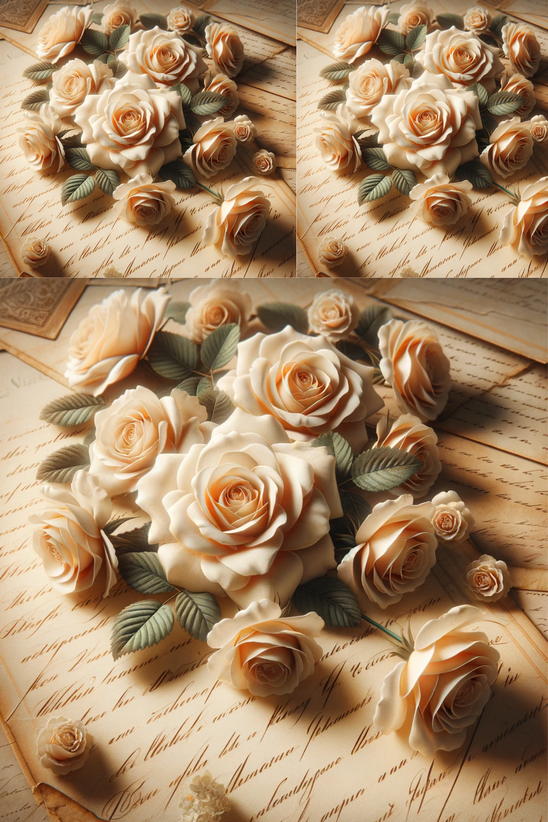Reispapier für Decoupage Cremes Rosen auf alten Vintage-Buchstaben Kat. Nr. 169