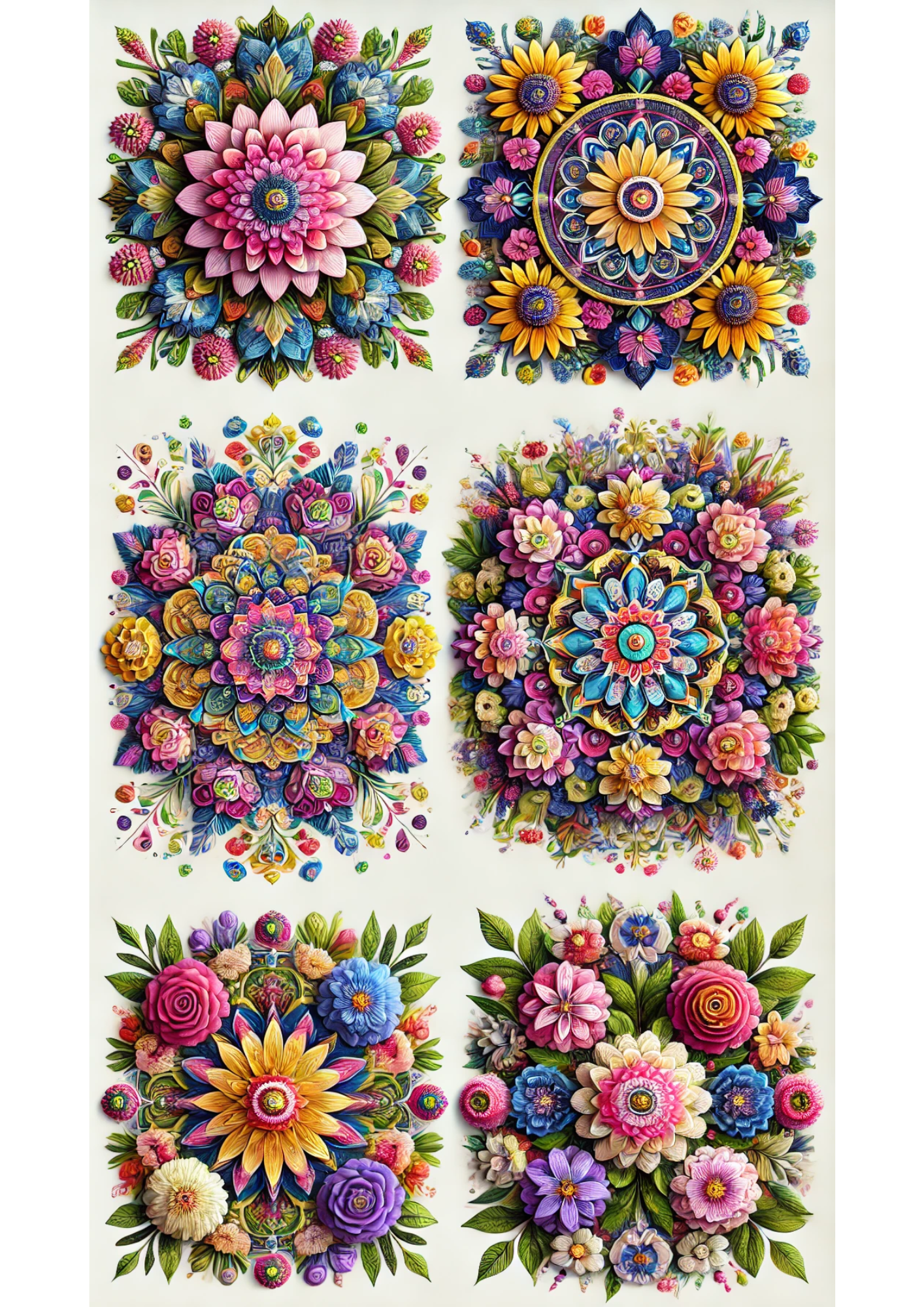 Reispapier für Decoupage-Blumenmandalas, vollständig, Kat.-Nr. 3044