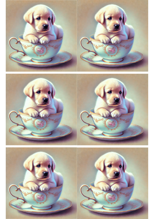 Reispapier für Decoupage-Collage „Kleiner Labrador in einer Tasse“, Kat. Nr. 2062