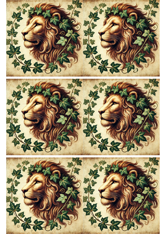 Rice Paper For Decoupage Lion In Ivy Collage, Cat. No. 2078