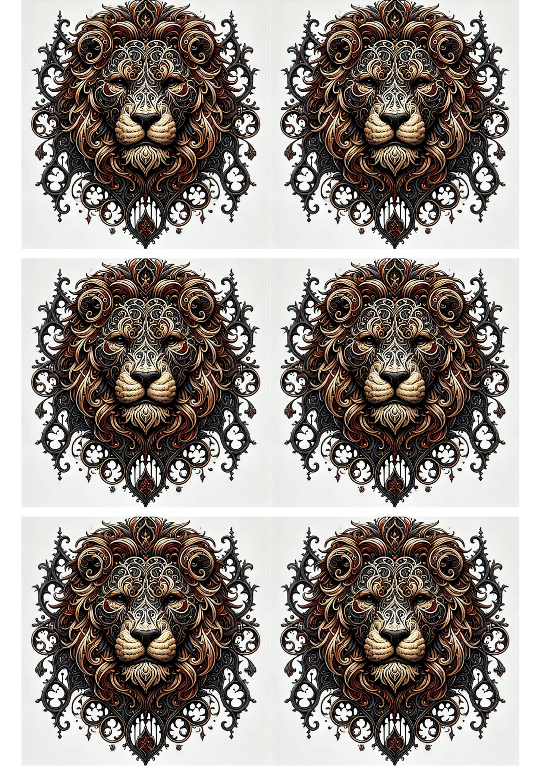 Rice Paper For Decoupage Lion In Gothic Style Collage, Cat. No. 2090