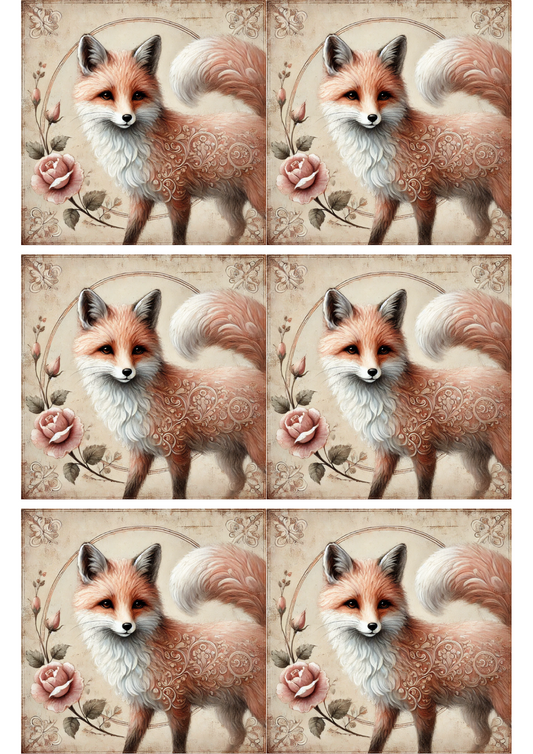 Rice Paper For Decoupage Fox Shabby Chic Collage, Cat. No. 2092