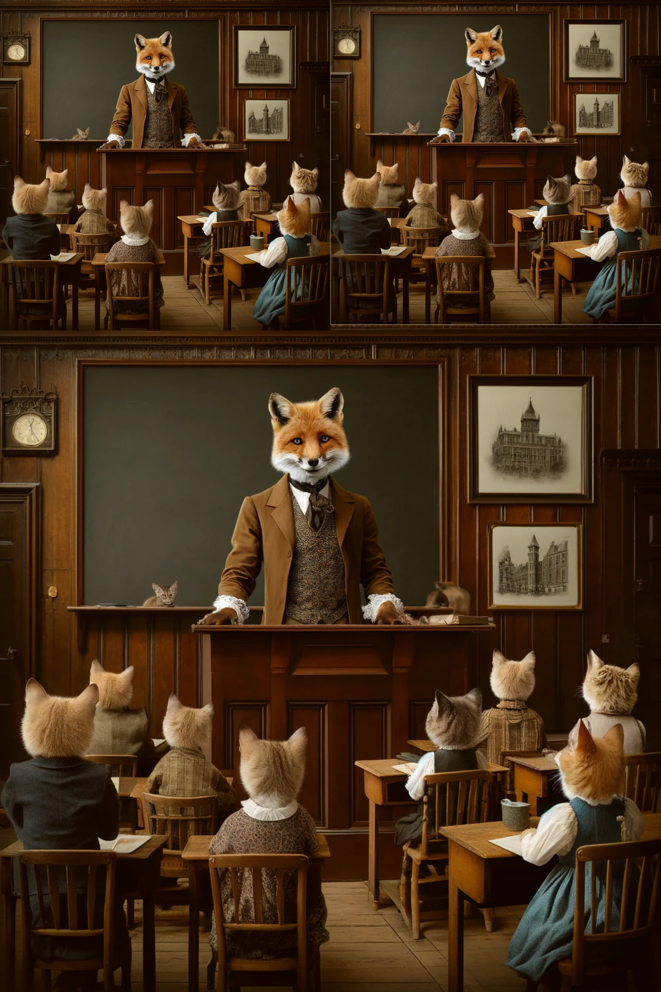 Reispapier für Decoupage „Fuchs unterrichtet Katzen an der viktorianischen Schule“, Kat. Nr. 42