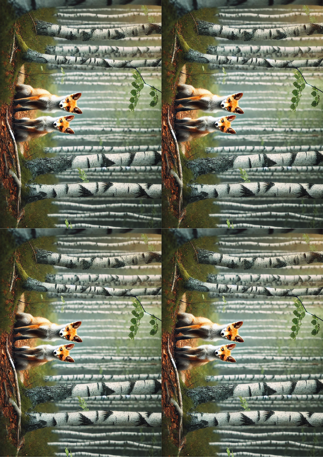 Rice Paper For Decoupage Foxes In The Birch Forest Collage, Cat. No. 2094