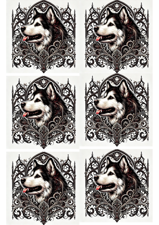 Reispapier für Decoupage Malamute im Gothic-Stil Collage, Kat. Nr. 2118