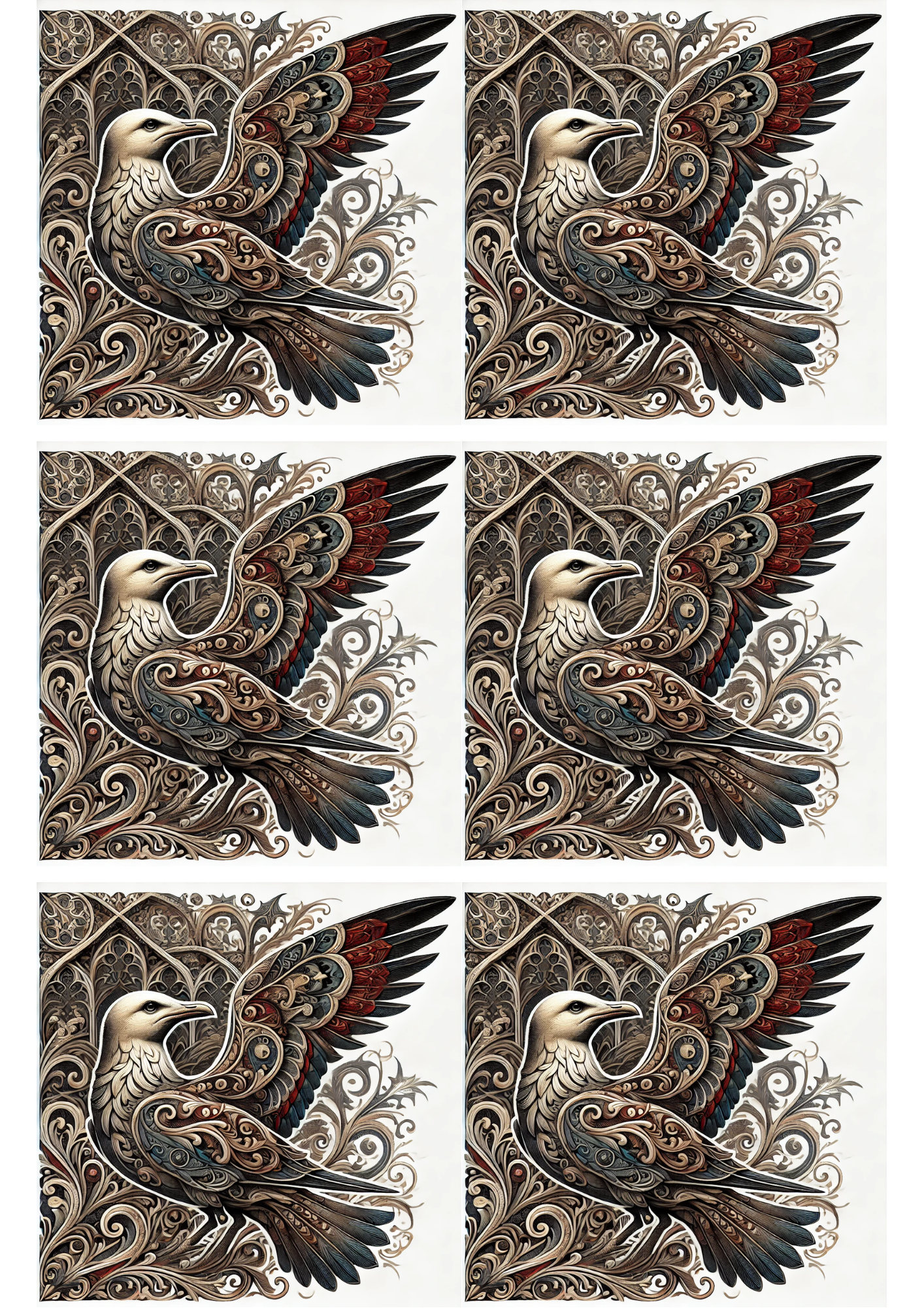 Reispapier für Decoupage-Collage „Möwe im gotischen Stil“, Kat. Nr. 2124