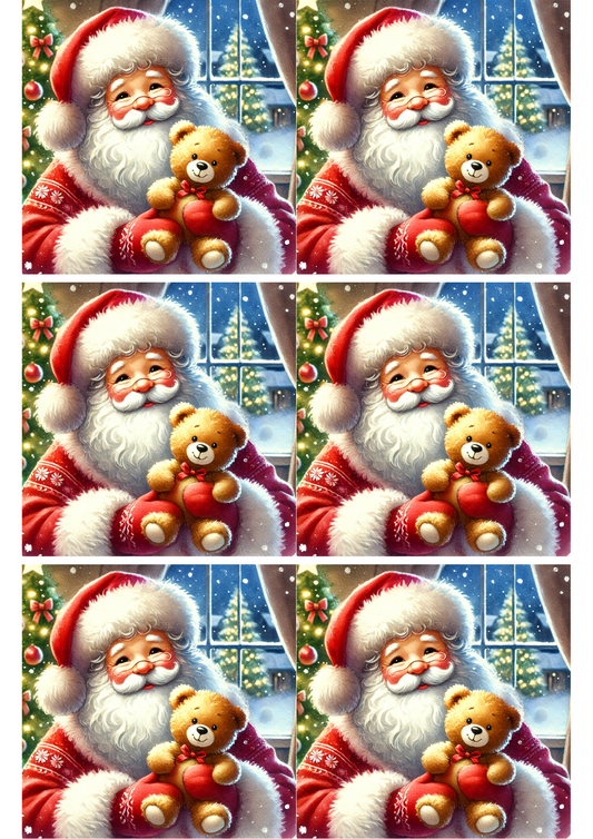 Rice Paper For Decoupage Santa Claus With Teddy Bear Collage, Cat. No. 2136