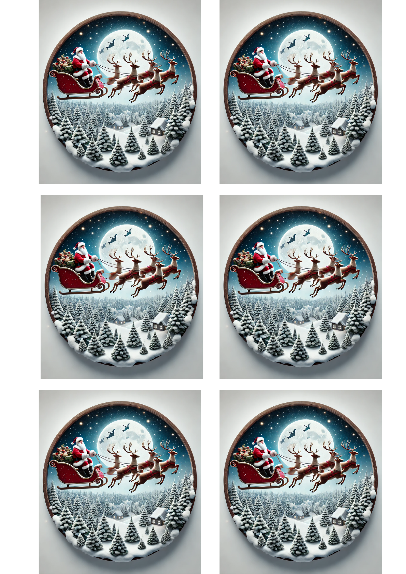 Rice Paper for Decoupage Santa Claus In Sleigh Ovals Collage Cat. No. 1558