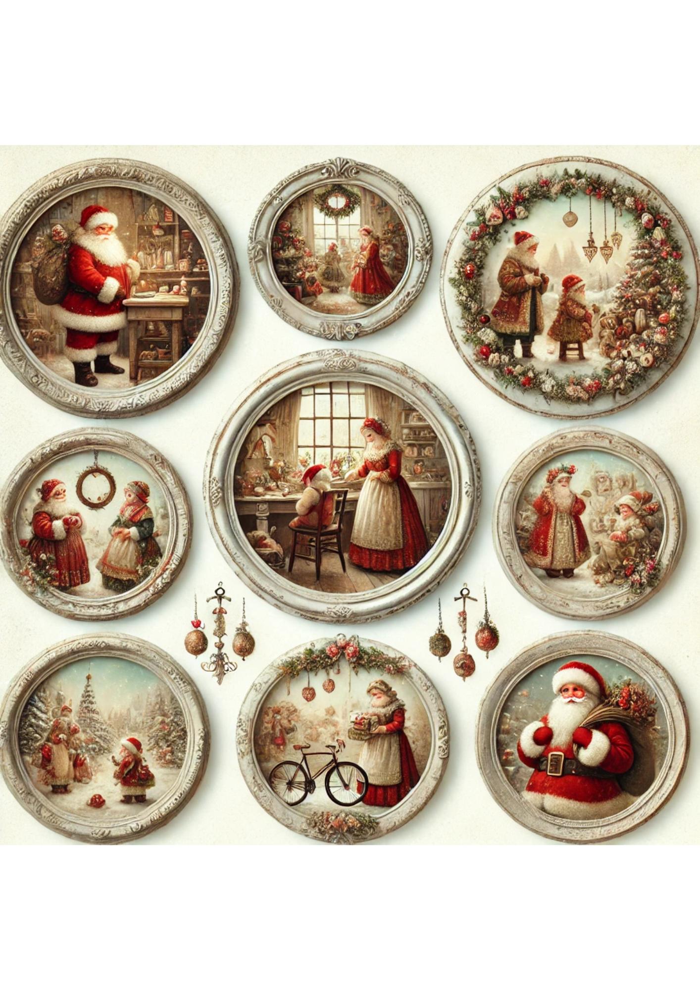 Reispapier für Decoupage Weihnachtsmann in runden Rahmen, vollständige Kat.-Nr. 3058