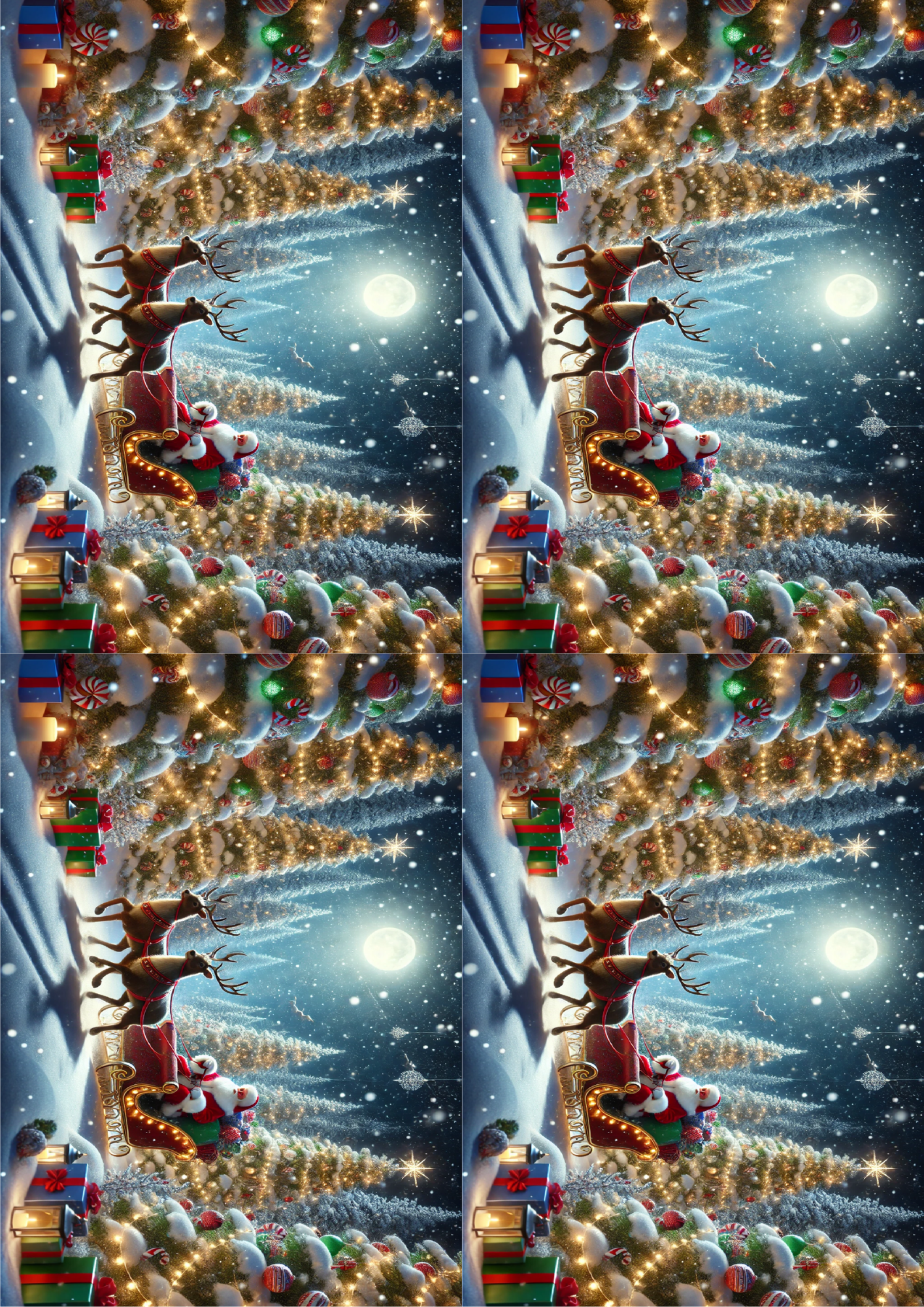 Rice Paper for Decoupage Santa Claus In Christmas Tree Forest Collage Cat. No. 1562