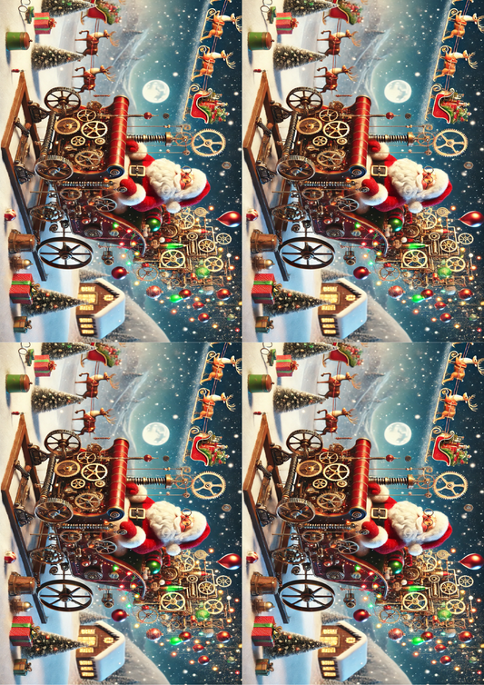 Reispapier für Decoupage Weihnachtsmann im Schlitten Steampunk Collage Kat. Nr. 1566