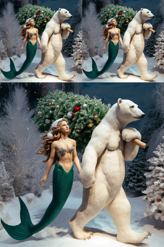 Reispapier für Decoupage Eisbär mit Meerjungfrau und Weihnachtsbaum Kat. Nr. 33