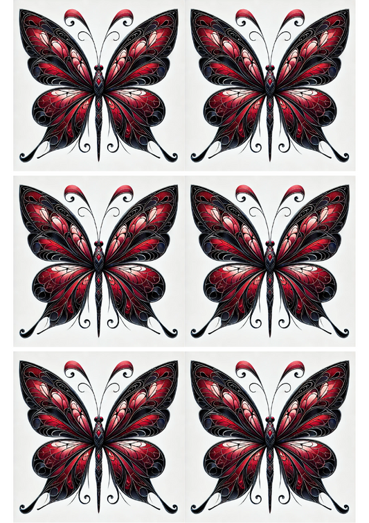 Rice Paper For Decoupage Gothic Style Butterfly With Shades Of Red Collage Cat. No. 2383