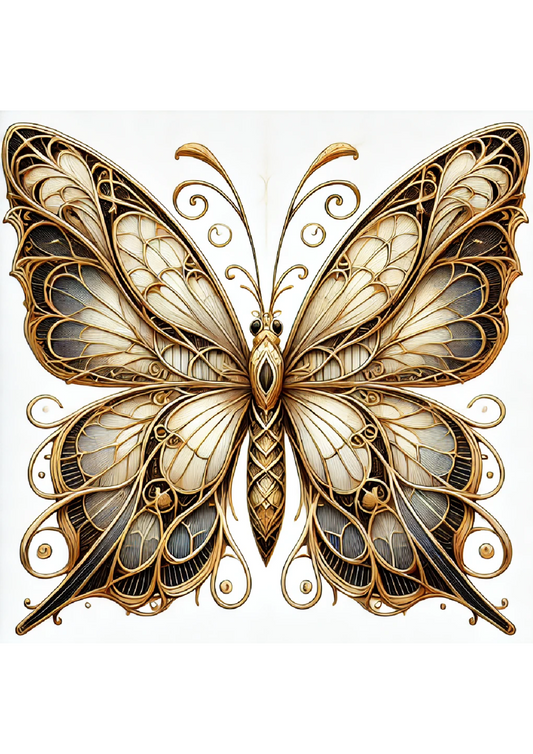Reispapier für Decoupage-Schmetterling im gotischen Stil mit goldenen Schattierungen, vollständige Kat.-Nr. 2386
