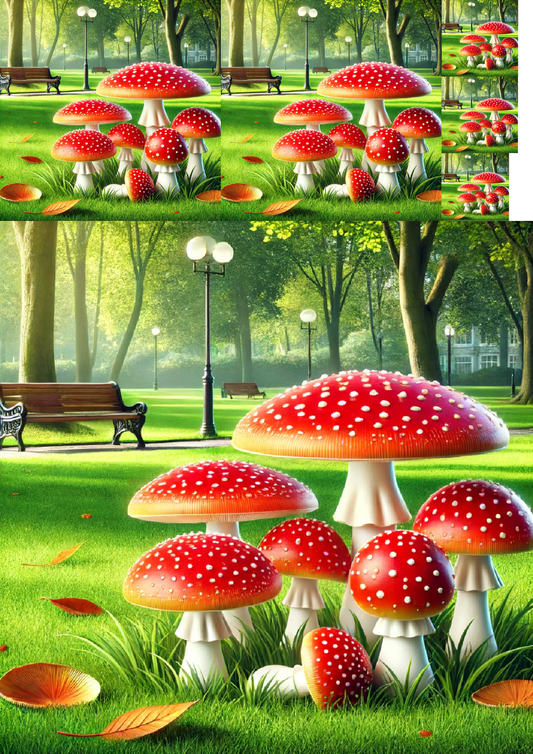 Reispapier für Decoupage-Collage „Fliegenpilze im Park“ Kat. Nr. 1218
