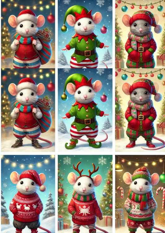 Rice Paper For Decoupage Little Christmas Mice 2 Full, Cat. No. 2163