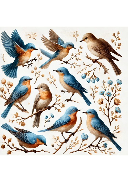 Reispapier für Decoupage, blaue Vögel, vollständige Kat.-Nr. 3064