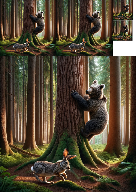 Rice Paper For Decoupage The Bear Runs Away from the Hare. Collage Cat No. 1122