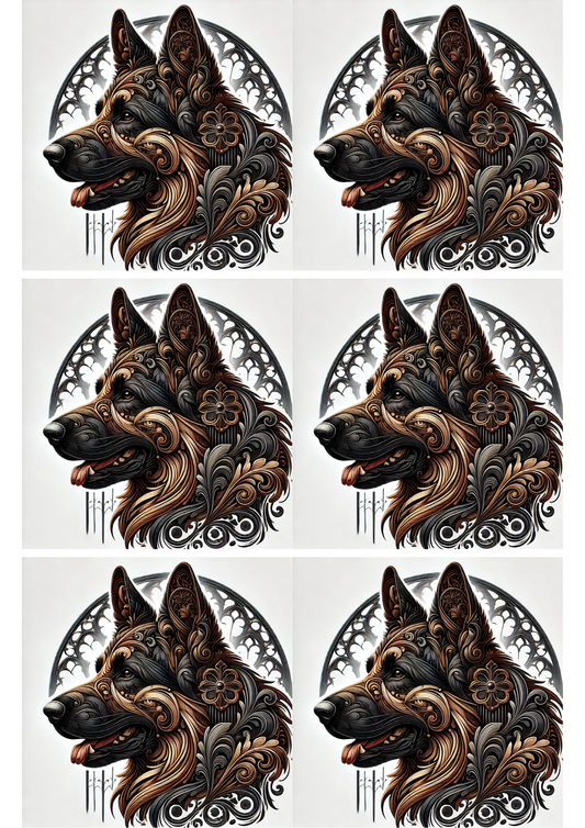 Reispapier für Decoupage Deutscher Schäferhund im Gothic-Stil Collage, Kat. Nr. 2188