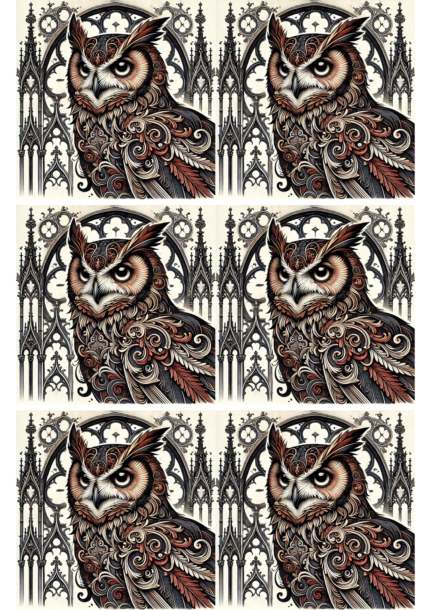 Reispapier für Decoupage-Eule im Gothic-Stil, Collage, Kat. Nr. 2190