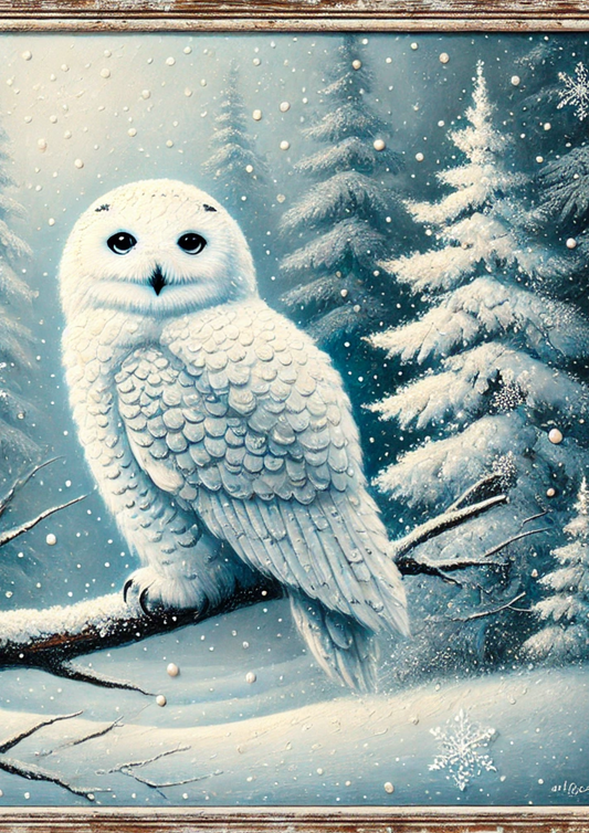 Rice Paper For Decoupage White Owl in Winter Full, Cat. No. 2209