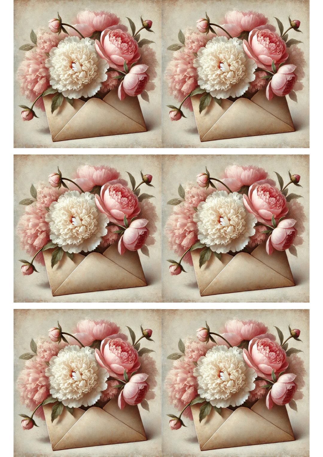 Rice Paper For Decoupage Peonies From Envelope Collage Cat. No. 3089