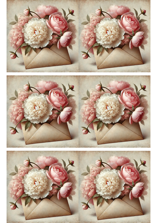 Rice Paper For Decoupage Peonies From Envelope Collage Cat. No. 3089