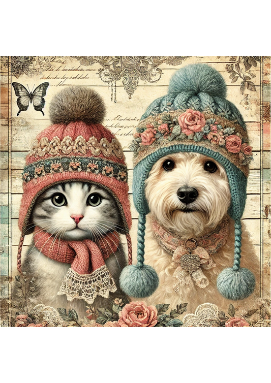 Reispapier für Decoupage Hund und Katze im Winter Voll Kat. Nr. 2245