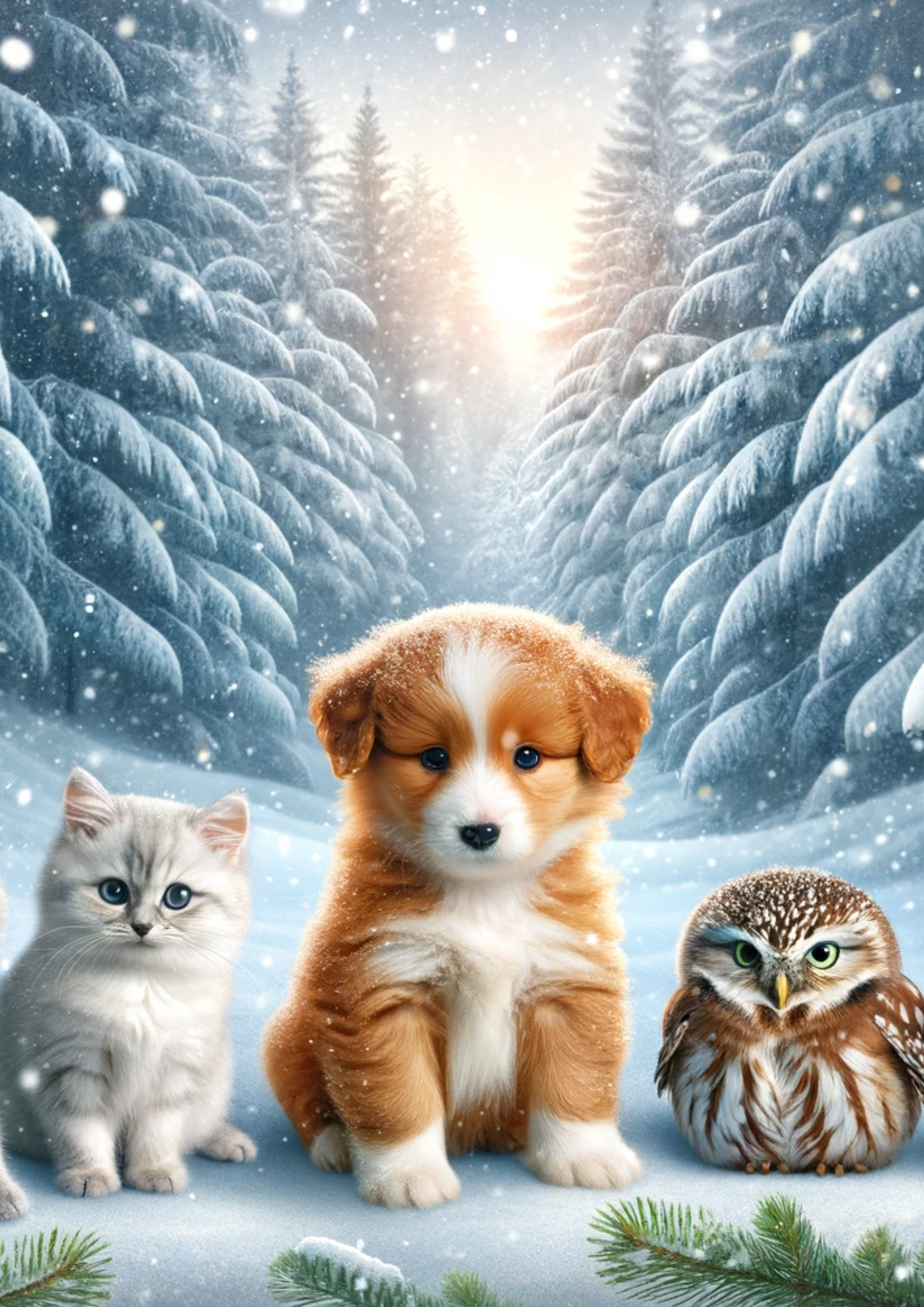 Reispapier für Decoupage Hund und Katzen im Winter Vollkatze Nr. 770