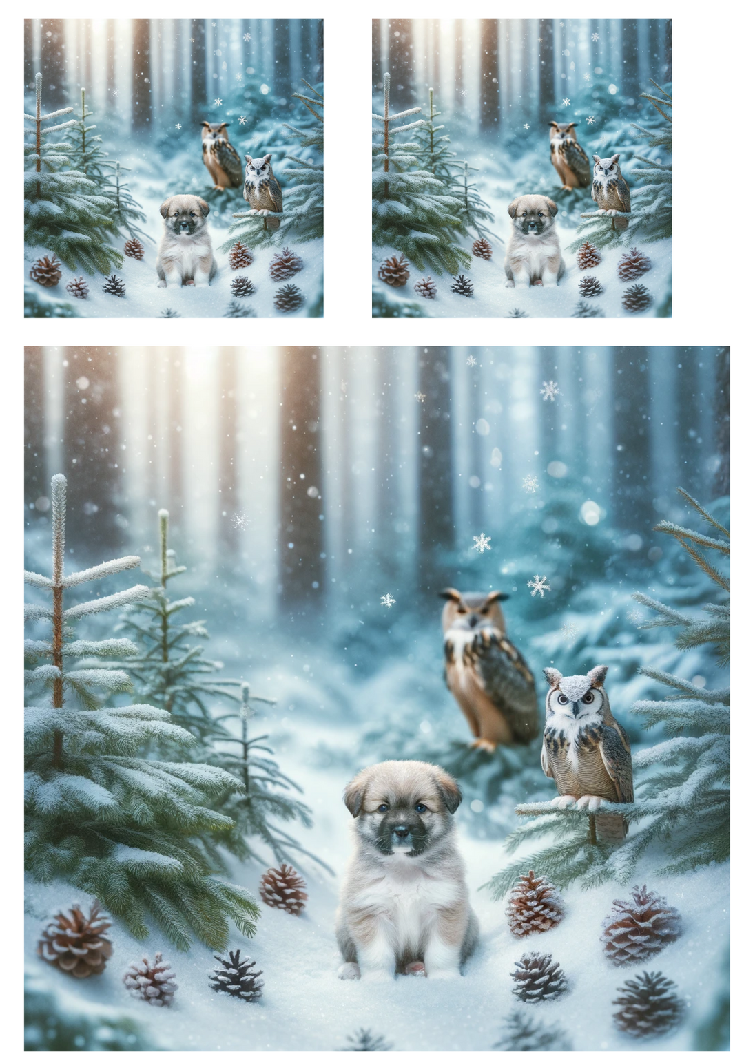 Reispapier für Decoupage Hund, Eulen im Winter Collage Katze Nr. 775