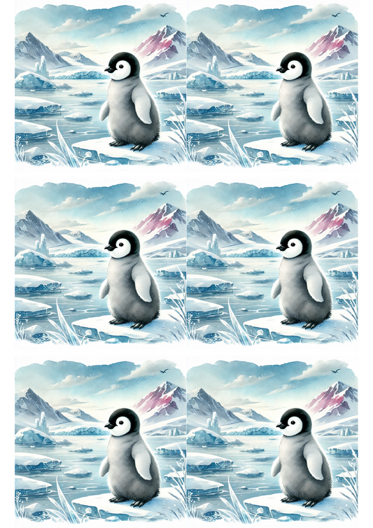 Reispapier für Decoupage Pinguin in Aquarellcollage Kat. Nr. 2254