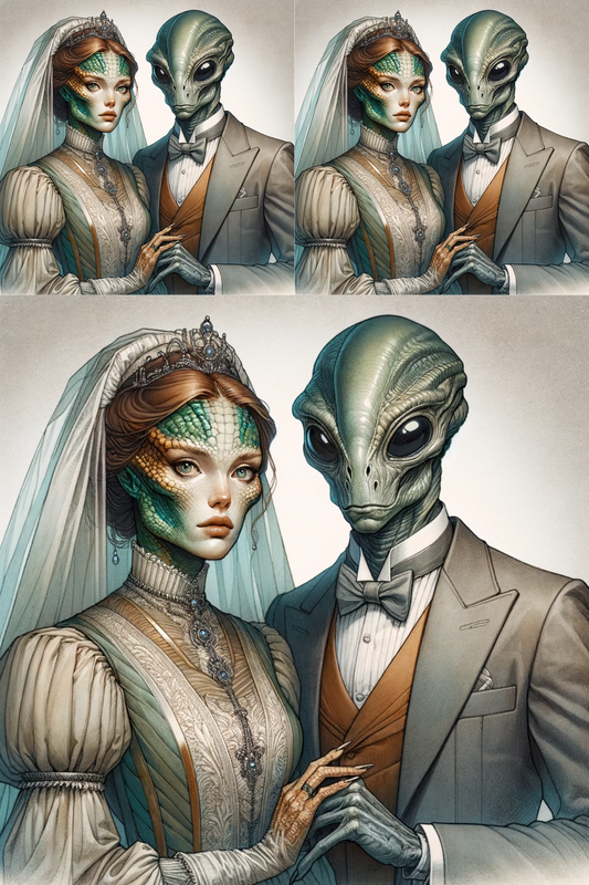 Rice Paper For Decoupage Wedding Portrait Aliens And Woman Cat. No. 265