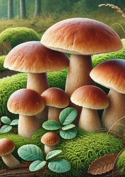 Reispapier für Decoupage Pilze Steinpilze auf Moos Voll Kat. Nr. 1221