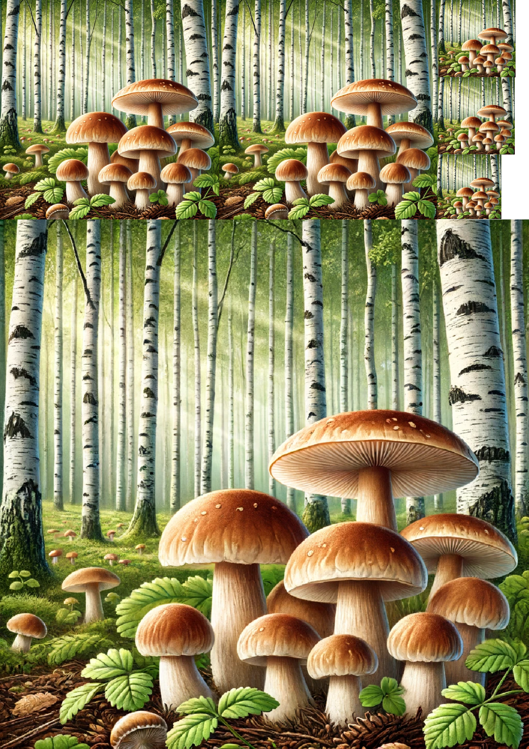 Reispapier für Decoupage-Pilze, Steinpilze im Birkenwald, Collage, Kat. Nr. 1226