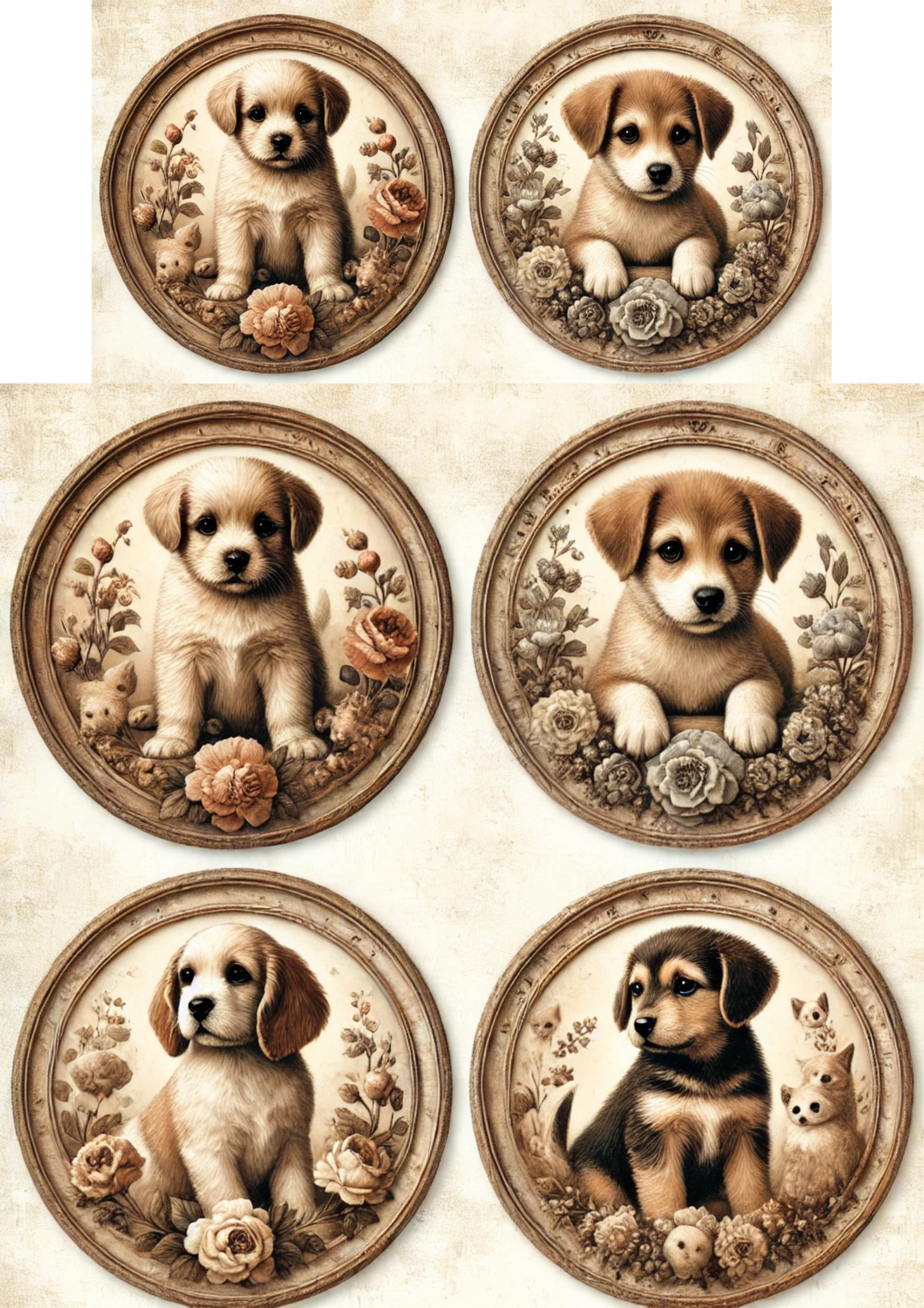 Reispapier für Decoupage, Hundewelpen in Ovalen, vollständige Kat.-Nr. 3102