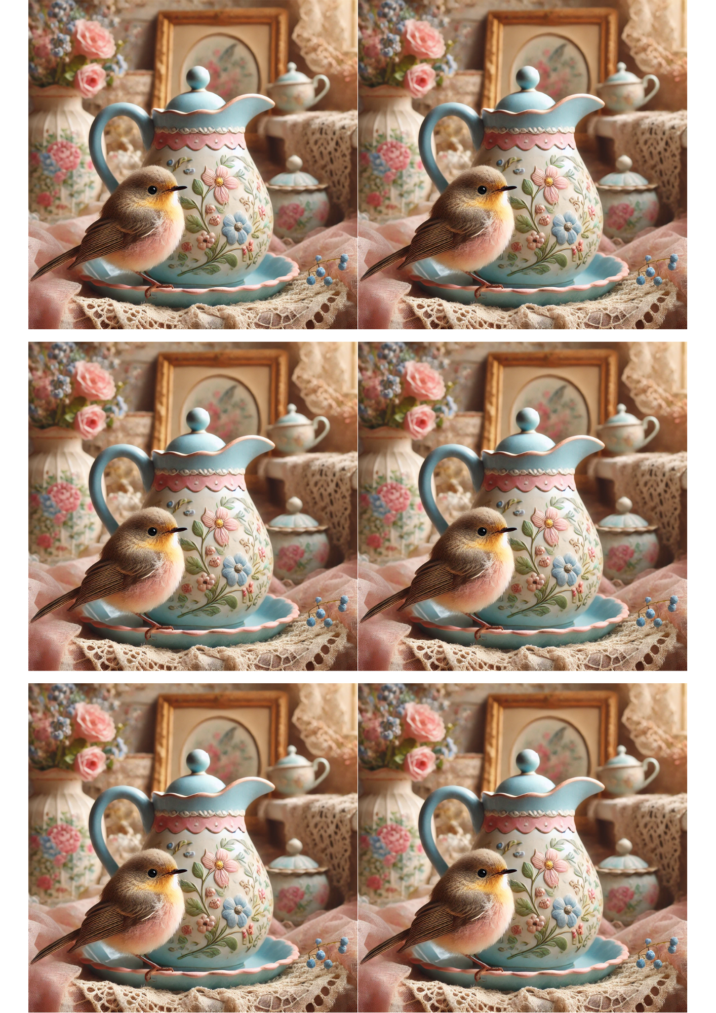 Reispapier für Decoupage Vogel und Krug Shabby Chic Collage Kat. Nr. 2288