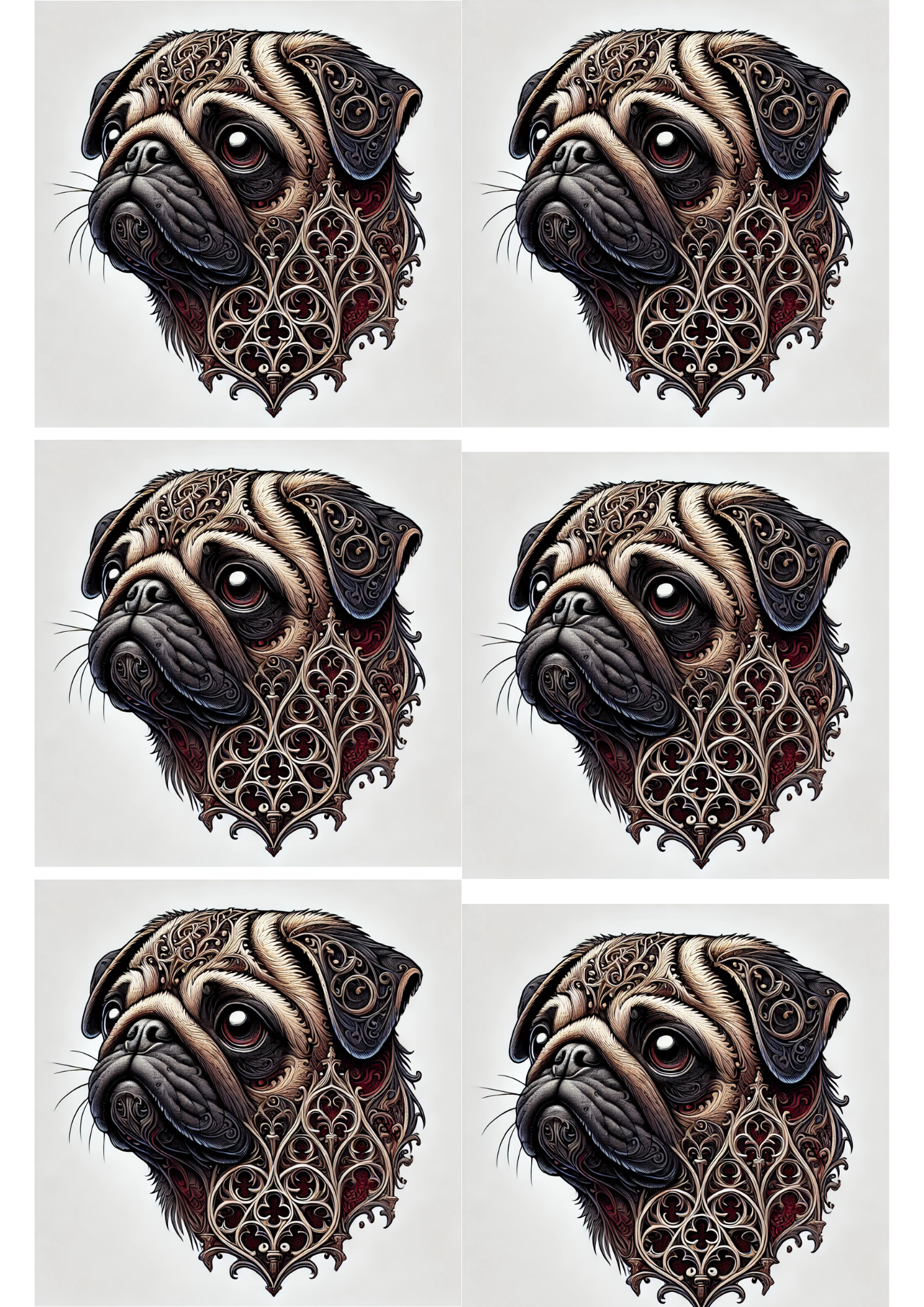Reispapier für Decoupage Mops Gothic Style Collage Kat. Nr. 2298