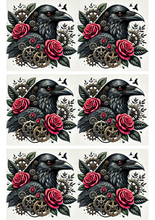 Reispapier für Decoupage Rabe Steampunk Collage Kat. Nr. 2887