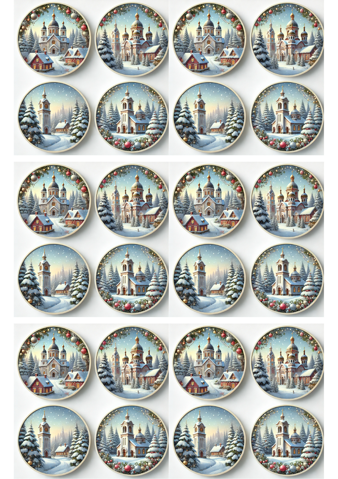 Rice Paper For Decoupage Church In Round Frames Collage Cat. No. 3119