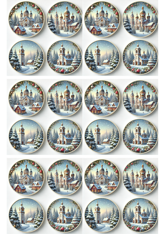 Rice Paper For Decoupage Church In Round Frames Collage Cat. No. 3119