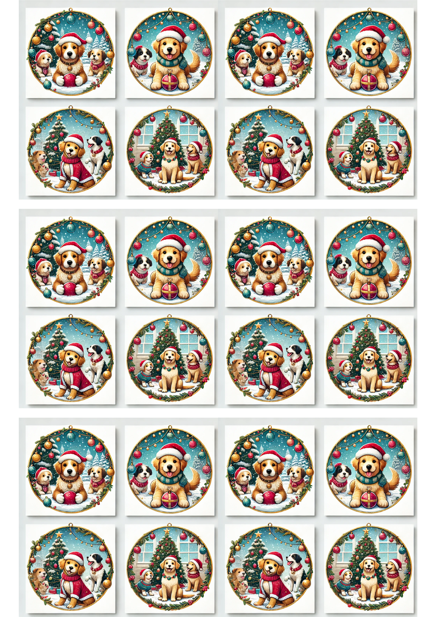 Reispapier für Decoupage-Collage „Hunde in runden Rahmen“ Kat. Nr. 3121