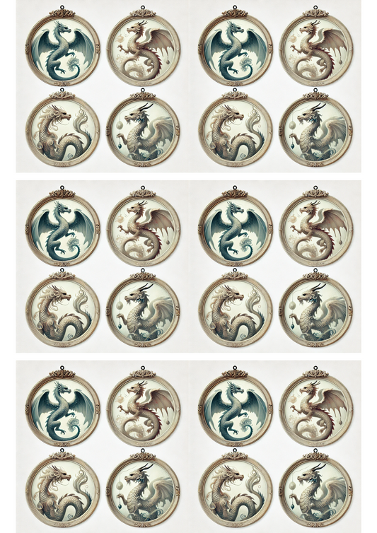 Reispapier für Decoupage-Collage „Drachen in runden Rahmen“ Kat. Nr. 3123