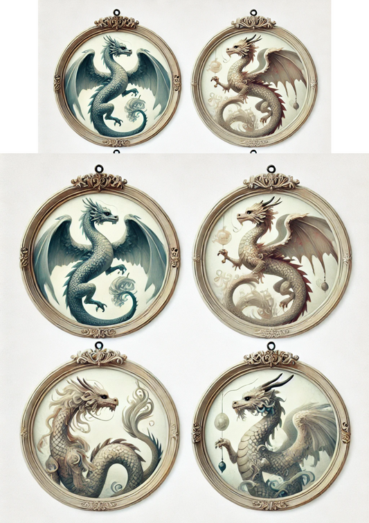 Reispapier für Decoupage-Drachen in runden Rahmen, vollständige Kat.-Nr. 3124