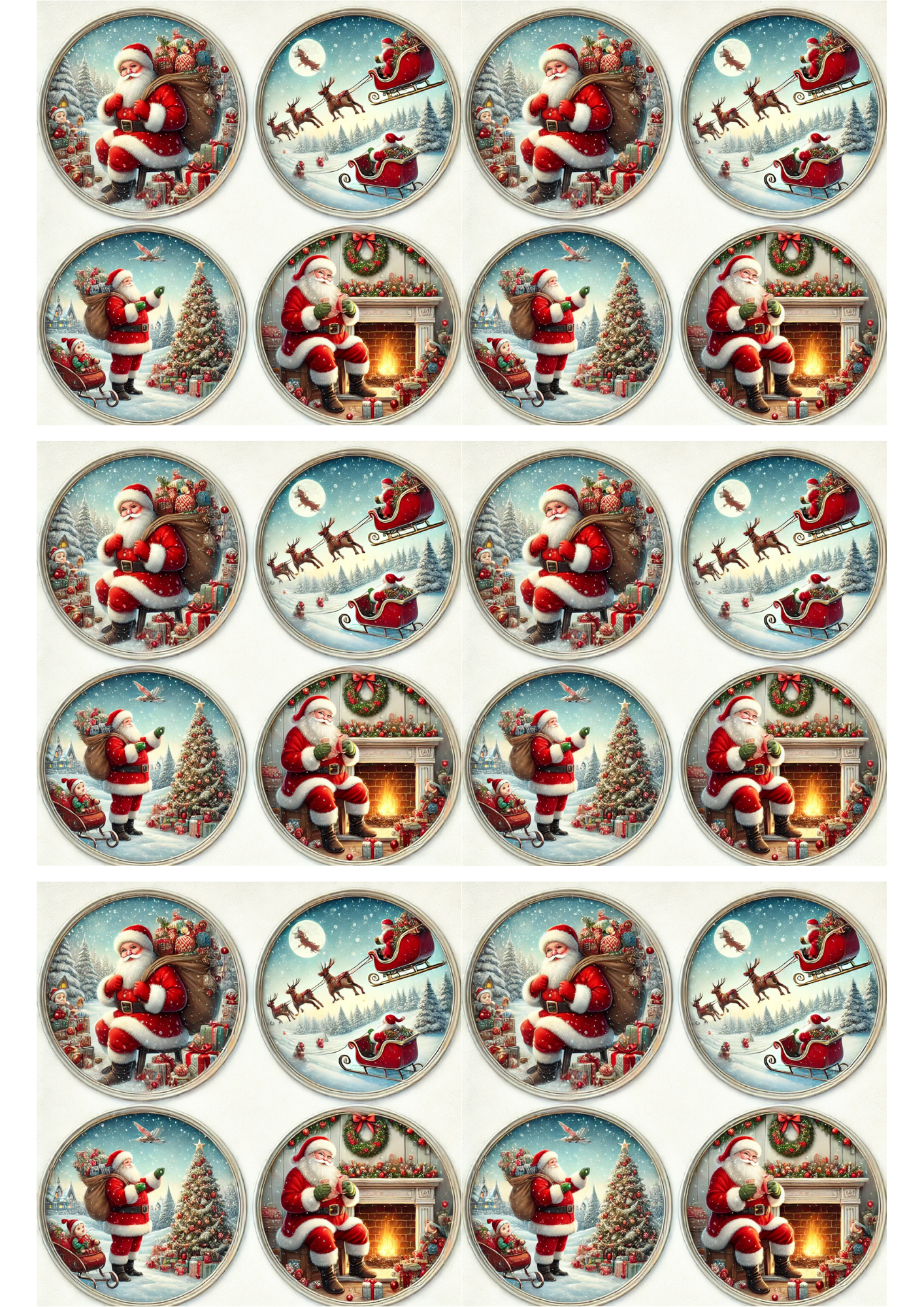 Rice Paper For Decoupage Santa Claus In Round Frames Collage Cat. No. 3127