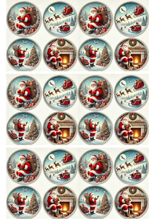 Rice Paper For Decoupage Santa Claus In Round Frames Collage Cat. No. 3127