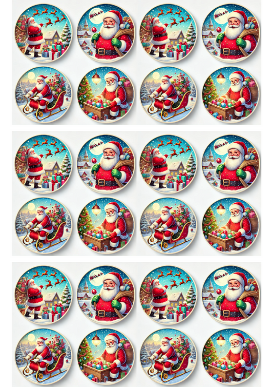 Rice Paper For Decoupage Santa Claus In Round Frames Collage Cat. No. 3131