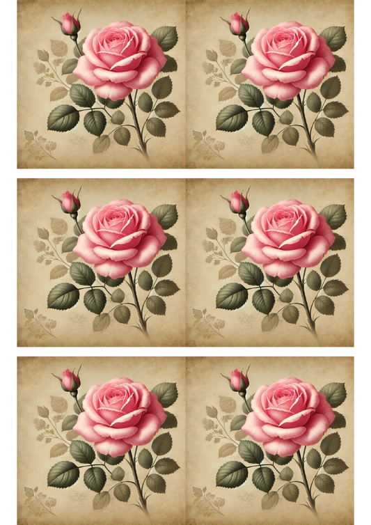 Rice Paper for Decoupage Pink Rose Vintage Collage Cat. No. 1686