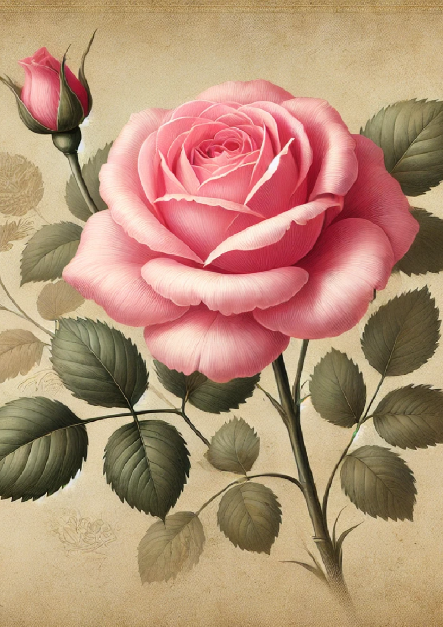 Reispapier für Decoupage Pink Rose Vintage Full Kat. Nr. 1687